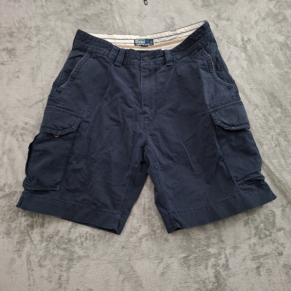 Vtg. Polo Ralph Lauren 90's Cargo Shorts sz 36 Heavy Cotton Navy classic chinos